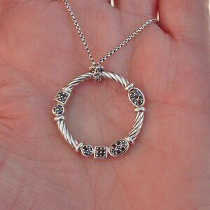 Retired - David Yurman Black Diamond Confetti Pendant w/Attached DY Chain - 925